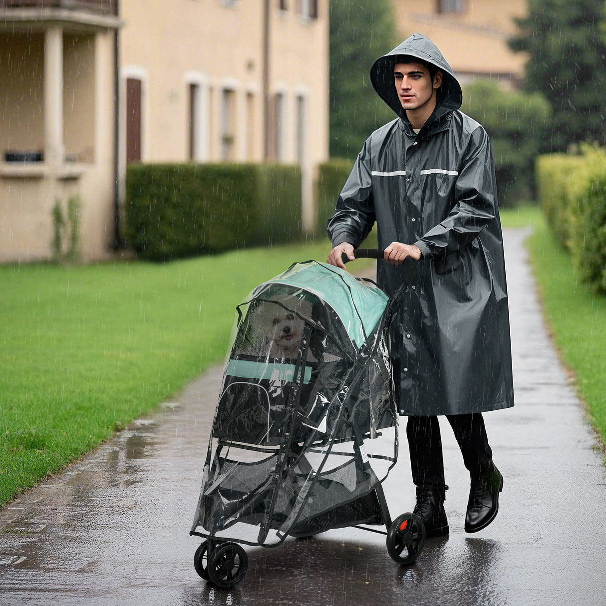 easycomfort easycomfort passeggino per cani piccoli pieghevole a 3 ruote con copertura antipioggia e cestino verde