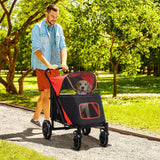 easycomfort easycomfort passeggino per cani pieghevole con ingressi a cerniera e finestre a rete 112x65x100 cm nero e rosso