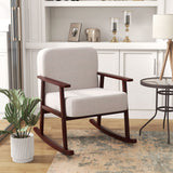 easycomfort easycomfort poltrona a dondolo in tessuto effetto lino e legno con braccioli e cuscini 66x78x76 cm beige e marrone