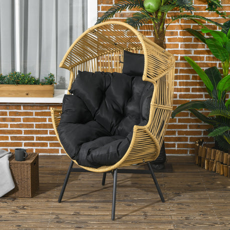 easycomfort easycomfort poltrona da giardino a uovo con poggiatesta e cuscini per seduta in rattan e acciaio 89x75x143 cm