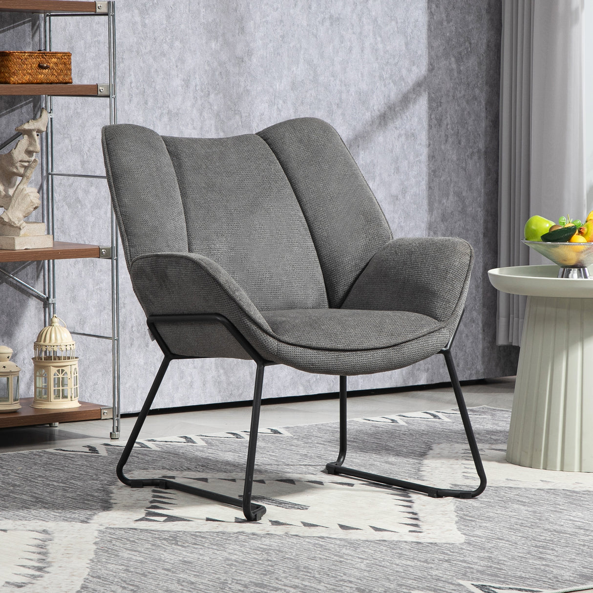 easycomfort easycomfort poltrona darredo con braccioli inclinati in tessuto effetto lino e acciaio 71 5x67x79 cm grigio