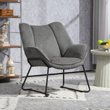 easycomfort easycomfort poltrona darredo con braccioli inclinati in tessuto effetto lino e acciaio 71 5x67x79 cm grigio
