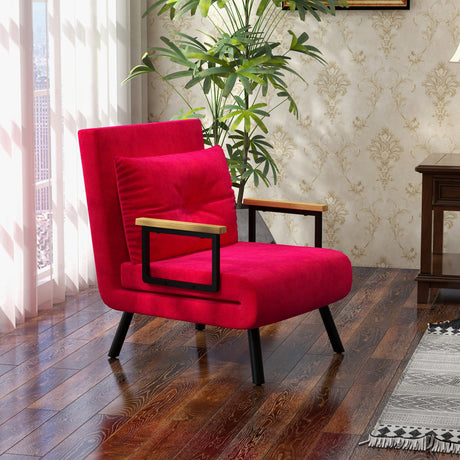 easycomfort easycomfort poltrona letto 3 in 1 con schienale reclinabile e cuscino in tessuto effetto velluto 63x73x81 cm rosso