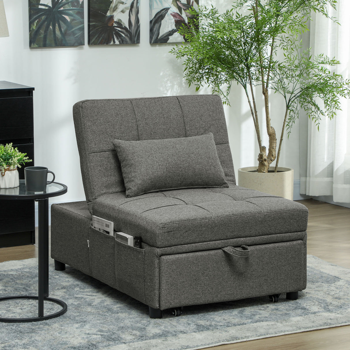 easycomfort easycomfort poltrona letto 4 in 1 convertibile in chaise longue e poggiapiedi con sistema clic clac grigio