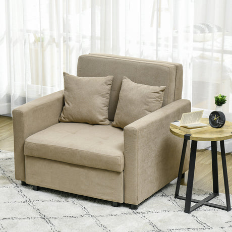 easycomfort easycomfort poltrona letto in tessuto effetto velluto marrone chiaro con 2 cuscini e spazio portaoggetti 100x98x88 cm