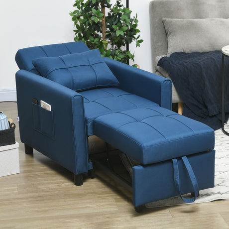 easycomfort easycomfort poltrona letto singola reclinabile su 3 livelli con cuscino e 2 tasche laterali 69x82x85cm blu
