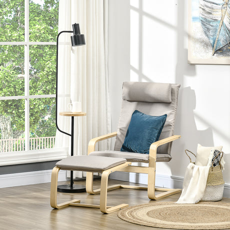 easycomfort easycomfort poltrona relax con pouf poggiapiedi in legno e tessuto con poggiatesta 67x69x100cm grigio