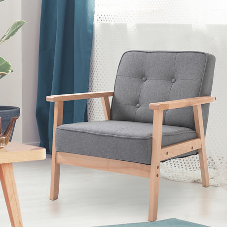easycomfort easycomfort poltrona stile scandinavo imbottita e trapuntata a bottoni in tessuto e legno 64 5x70x74cm grigio ean 8055776913322