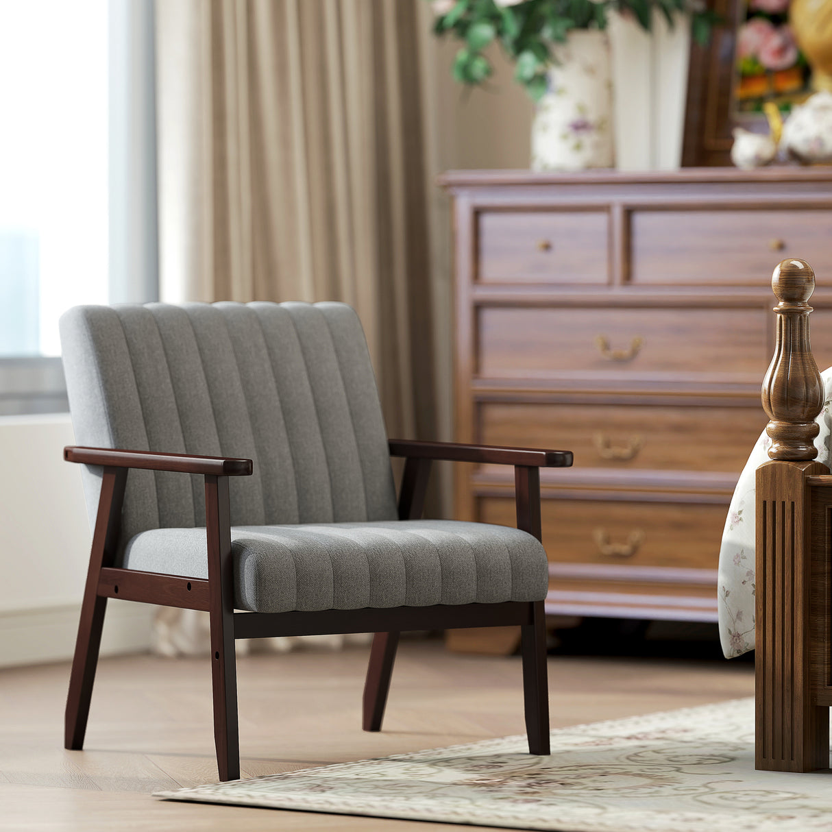 easycomfort easycomfort poltroncina da camera moderna imbottita in tessuto e legno con cuciture tubolari grigio