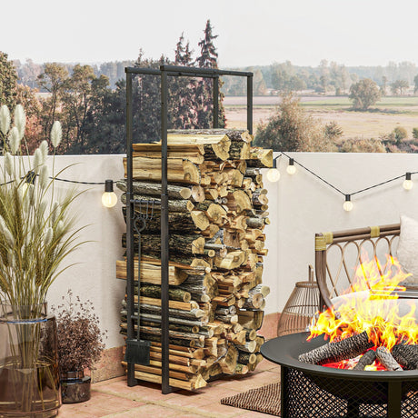 easycomfort easycomfort portalegna da interno ed esterno regolabile in metallo con ganci a s 40 65x25x100 150 cm nero