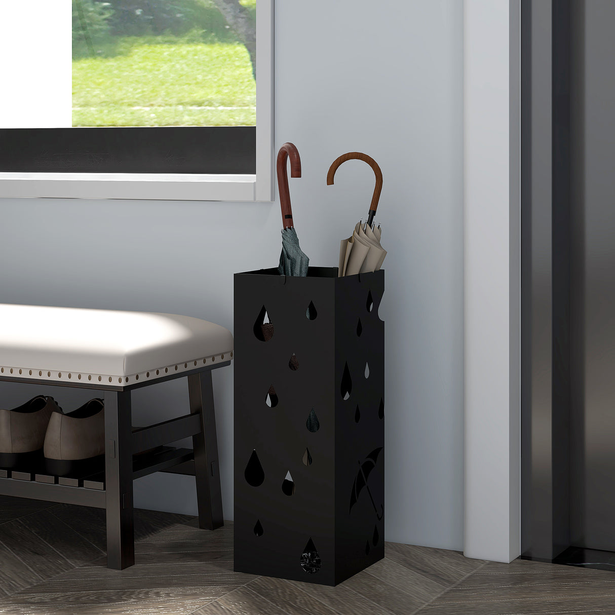 easycomfort easycomfort portaombrelli in metallo con 4 ganci e vaschetta raccogligocce 15 5x15 5x41cm nero