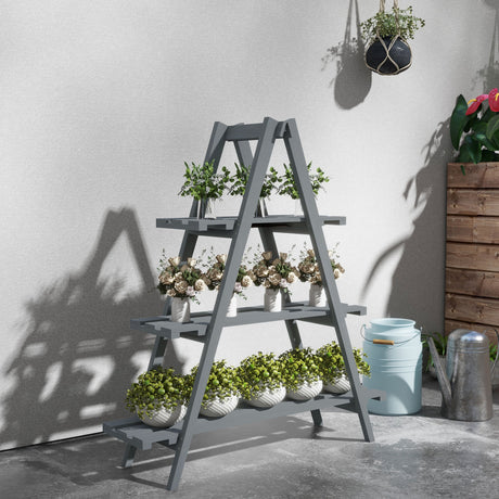 easycomfort easycomfort portapiante verticale 3 livelli a doghe in legno di abete 100x36x112 cm grigio