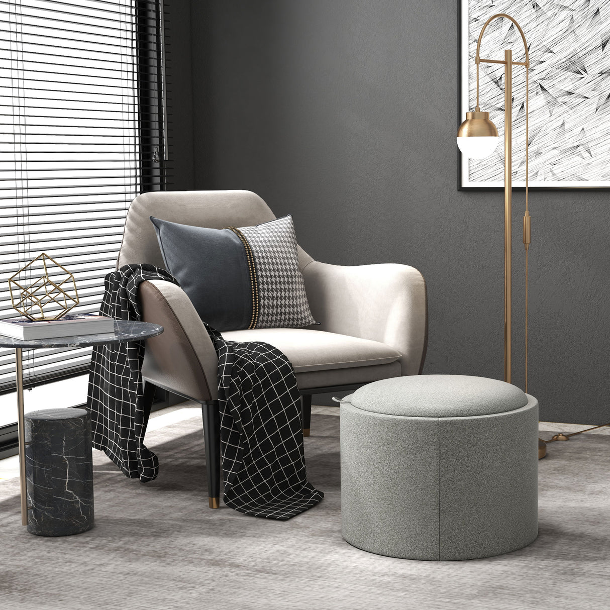 easycomfort easycomfort pouf contenitore effetto lino da 120 kg max con vassoio a ribalta in mdf 56x56x42 cm grigio