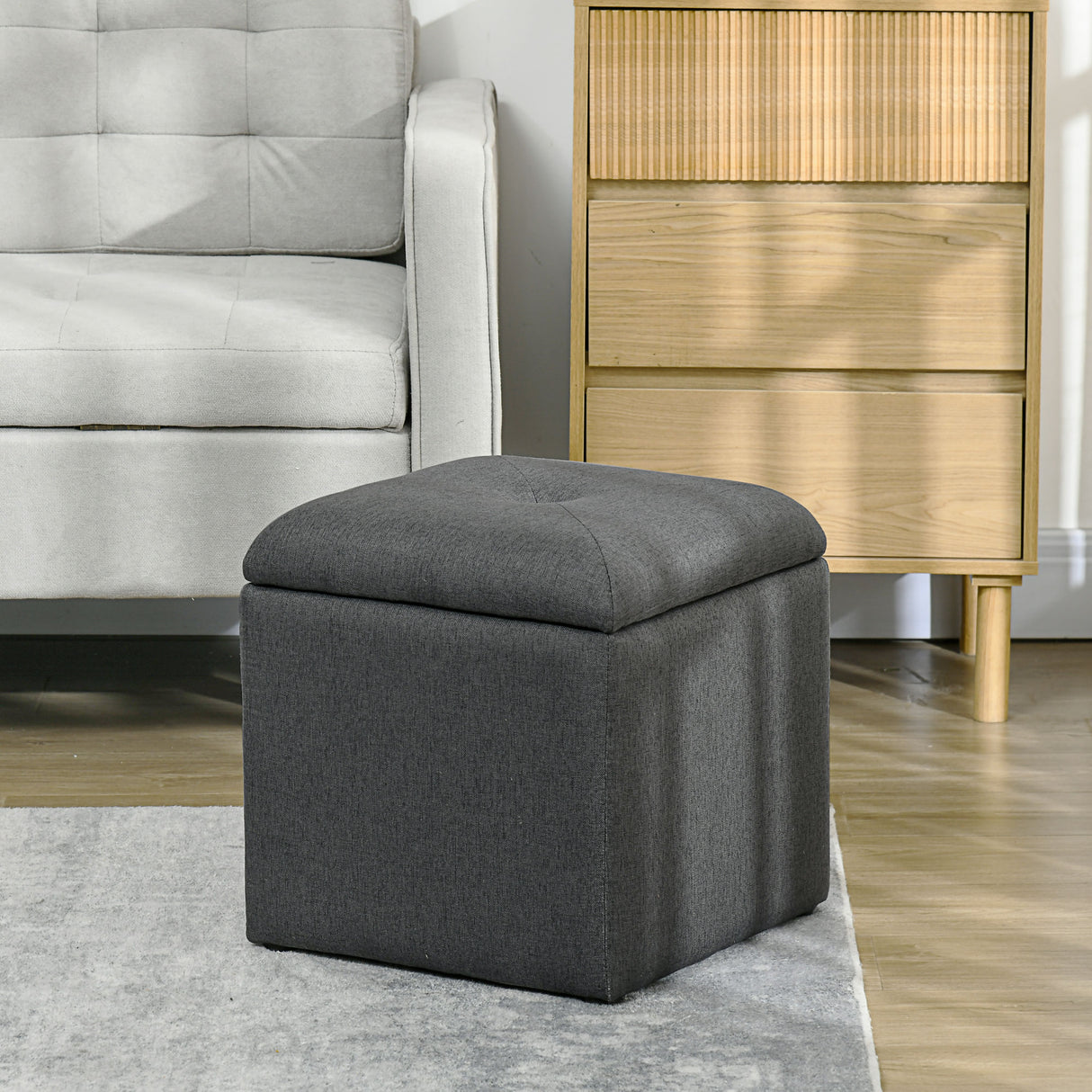 easycomfort easycomfort pouf contenitore imbottito in tessuto teddy morbido per salotto e camera 39x39x39cm grigio