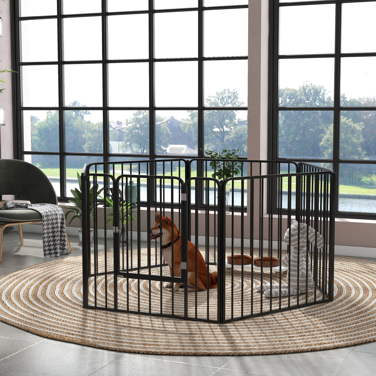 easycomfort easycomfort recinto per cani a 6 pannelli modulabili da interno ed esterno in acciaio 164x83x80 cm nero