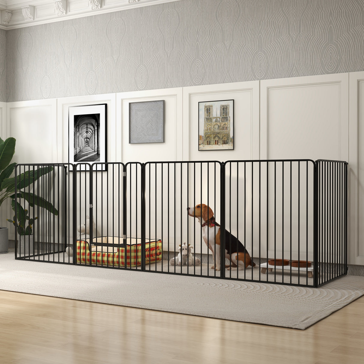 easycomfort easycomfort recinto per cani grandi a 6 pannelli modulabili in acciaio 164x83x100 cm nero