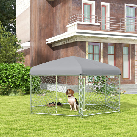 easycomfort easycomfort recinto per cani taglia grande con tetto in tessuto oxford anti uv 2 1x1 85x1 5m argento e grigio