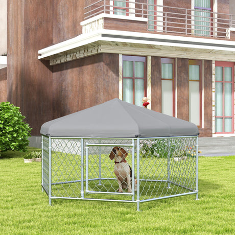 easycomfort easycomfort recinto per cani taglia media con tetto in tessuto oxford anti uv 2 1x1 85x1 2m argento e grigio