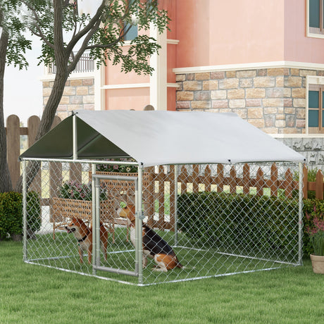 easycomfort easycomfort recinto per cani taglia media da esterno con tetto impermeabile 200x200x150cm argento