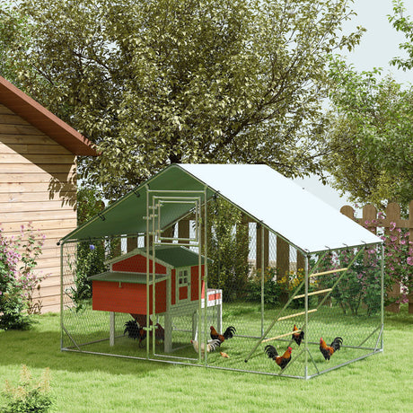easycomfort easycomfort recinto per galline da 6m per 6 8 animali con tetto impermeabile mangiatoia e posatoio 3x2x1 9m argento