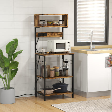 easycomfort easycomfort scaffale cucina con multipresa ripiani e ganci stile industriale 60x42x153cm marrone