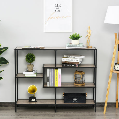 easycomfort easycomfort scaffale libreria asimmetrica in stile industriale in legno e metallo nero 120x32x95cm ean 8054144130903