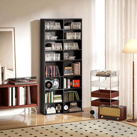 easycomfort easycomfort scaffale porta cd con 14 ripiani regolabili capacita di 640 cd360 dvd 78 5x24x175 cm nero