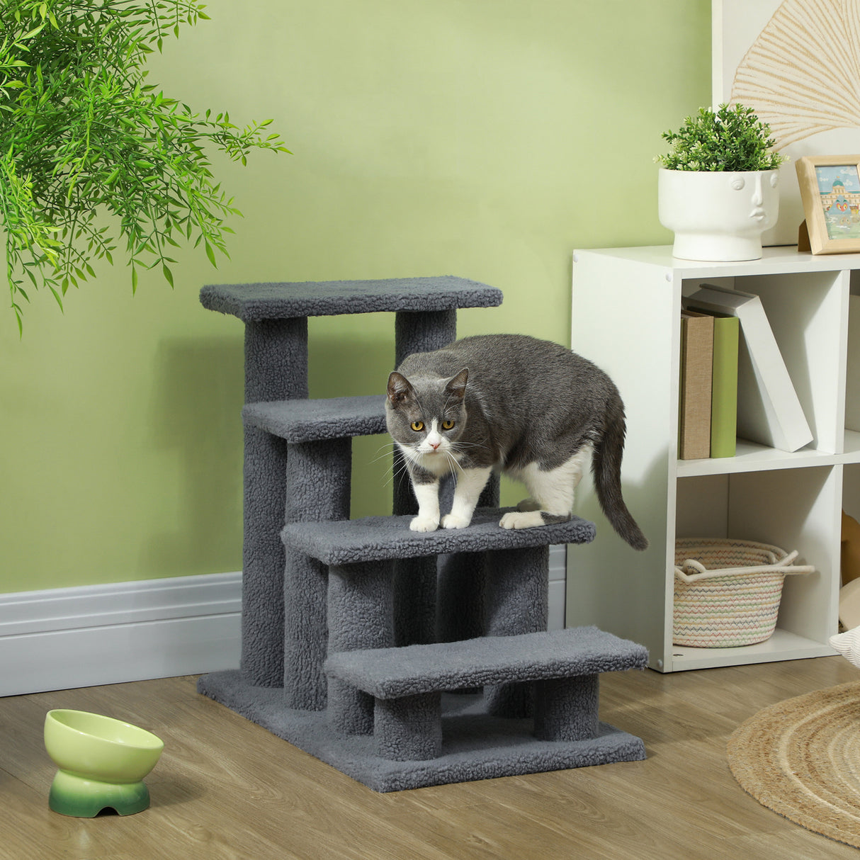easycomfort easycomfort scaletta per cani e gatti a 4 gradini con rivestimento in peluche 61x41x60 cm grigio