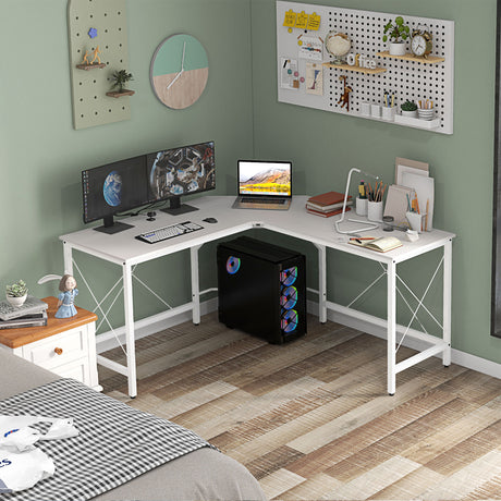 easycomfort easycomfort scrivania angolare a l con piedini regolabili in legno e acciaio 150x150x76 cm bianca