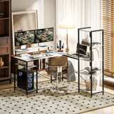 easycomfort easycomfort scrivania angolare con presa elettrica e usb scaffale e supporto per monitor bianco e nero