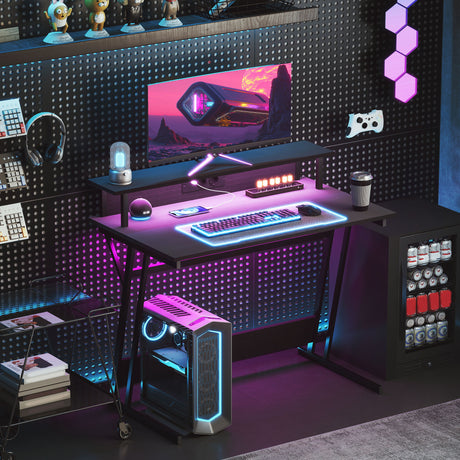 easycomfort easycomfort scrivania gaming con luci led e supporto per monitor in truciolato e acciaio 100x60x88 5 cm nero