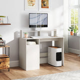 easycomfort easycomfort scrivania moderna con supporto per monitor armadietto e ripiani 108x50x94 cm crema