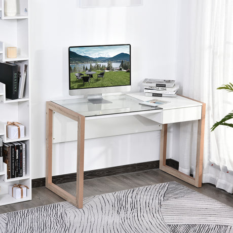 easycomfort easycomfort scrivania moderna di design in legno e vetro temperato con cassetto bianca e color legno per ufficio 120x60x75cm ean 8054144130002