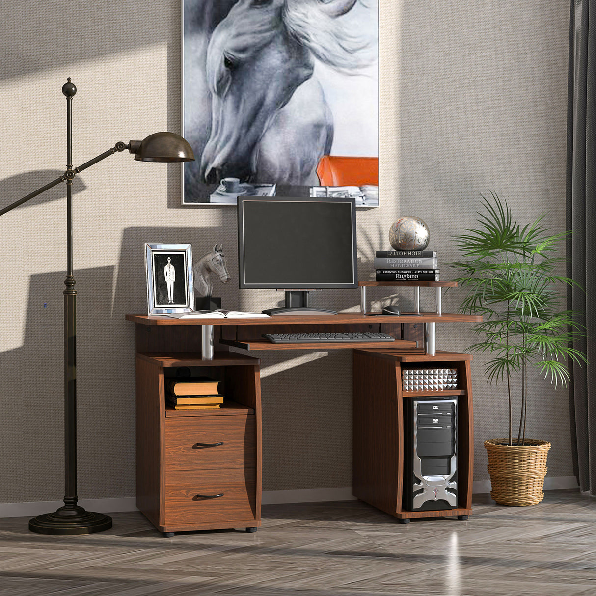 immagine-2-easycomfort-easycomfort-scrivania-per-computer-moderna-porta-pc-in-legno-con-cassetti-scrivania-salvaspazio-con-libreria-mensola-estraibile-e-porta-tastiera-120x55x85cm-marrone-ean-8054144132327