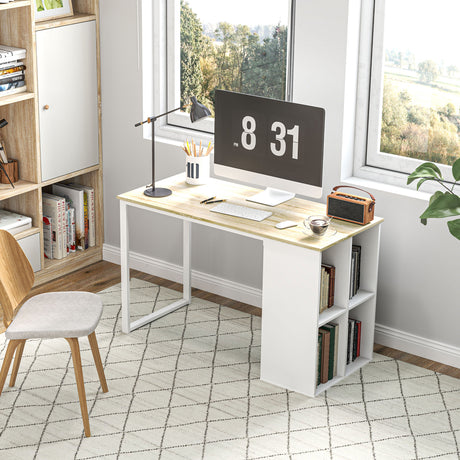 easycomfort easycomfort scrivania per computer salvaspazio con 4 ripiani aperti in legno e acciaio 120x54x75 cm bianco e rovere