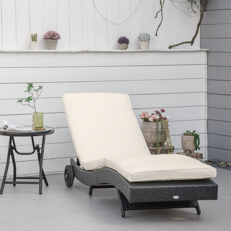 easycomfort easycomfort sdraio da giardino in rattan pe con schienale regolabile e cuscino 207x70x70cm nero