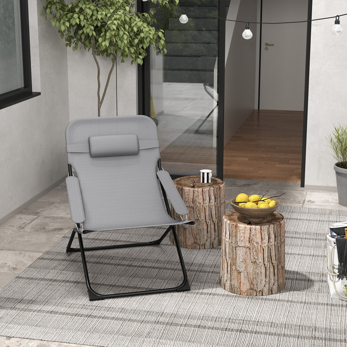 easycomfort easycomfort sedia da giardino pieghevole e reclinabile su 4 livelli in acciaio e poliestere 69x91x96 cm nera grigia