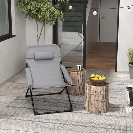 easycomfort easycomfort sedia da giardino pieghevole e reclinabile su 4 livelli in acciaio e poliestere 69x91x96 cm nera grigia
