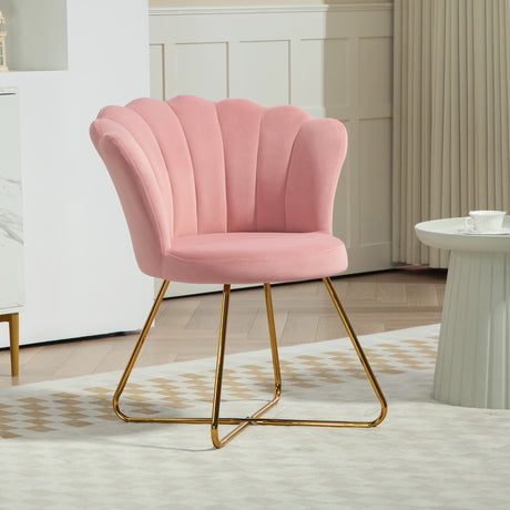 easycomfort easycomfort sedia moderna ergonomica con schienale a petalo vellutato rosa e gambe incrociate oro 69x64x80 cm