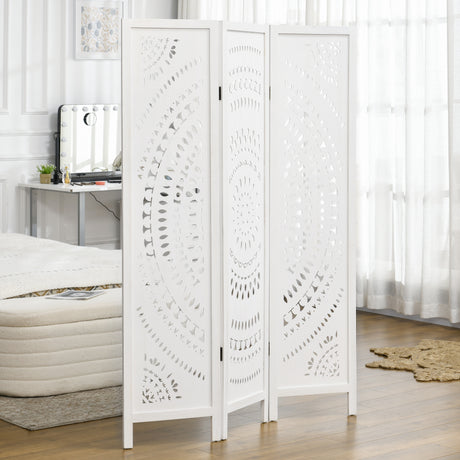 easycomfort easycomfort separe paravento da interni pieghevole a 3 pannelli in legno intagliato 120x170cm bianco