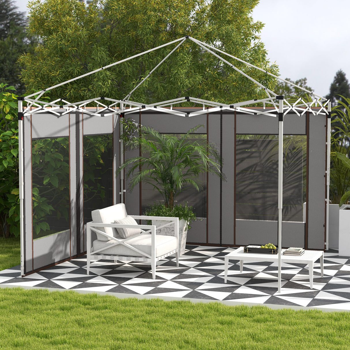 easycomfort easycomfort set 2 pareti per gazebo 3x6m e 3x3 m in tessuto oxford con finestre e cerniere 295x195cm grigio