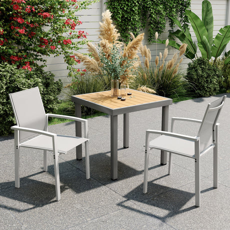 easycomfort easycomfort set 2 sedie da giardino impilabili con seduta traspirante in acciaio e textilene 56x58x89 cm grigio chiaro