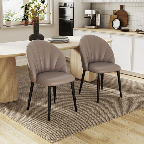 easycomfort easycomfort set 2 sedie da pranzo in pelle pu con gambe in metallo e schienale a conchiglia marrone