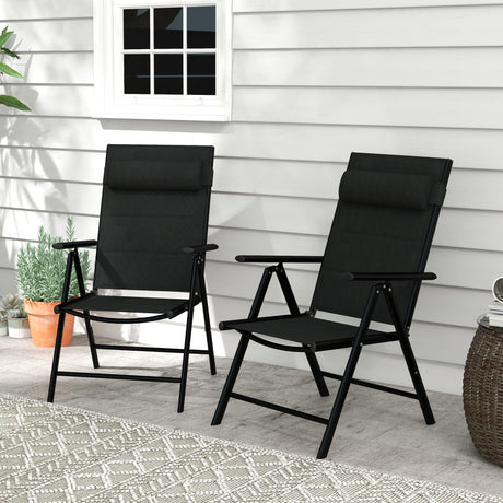 easycomfort easycomfort set 2 sedie pieghevoli con schienale reclinabile e poggiatesta in alluminio e poliestere 54x67x108 cm nero
