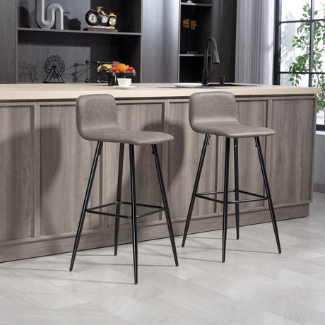 easycomfort easycomfort set 2 sgabelli bar con schienale basso e poggiapiedi rivestimento in pu e gambe in acciaio marrone scuro