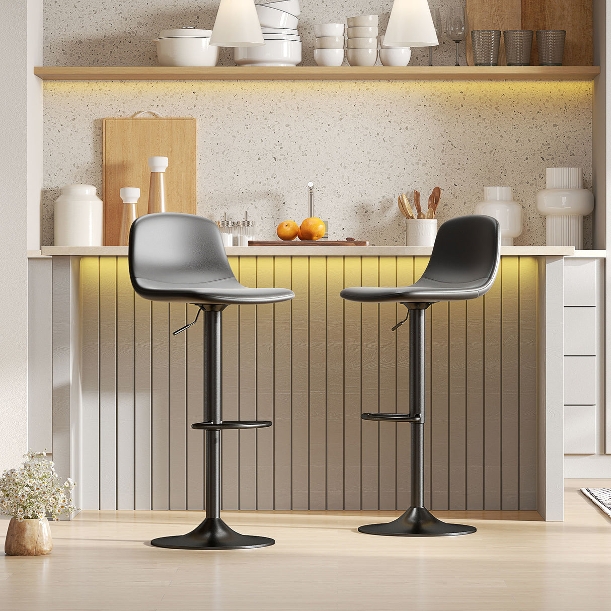 easycomfort easycomfort set 2 sgabelli da bar con schienale e poggiapiedi altezza regolabile pelle pu e imbottitura nero