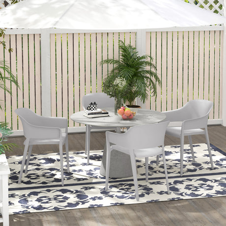 easycomfort easycomfort set 4 sedie da giardino in plastica impilabili con braccioli e schienale alto in pp grigio