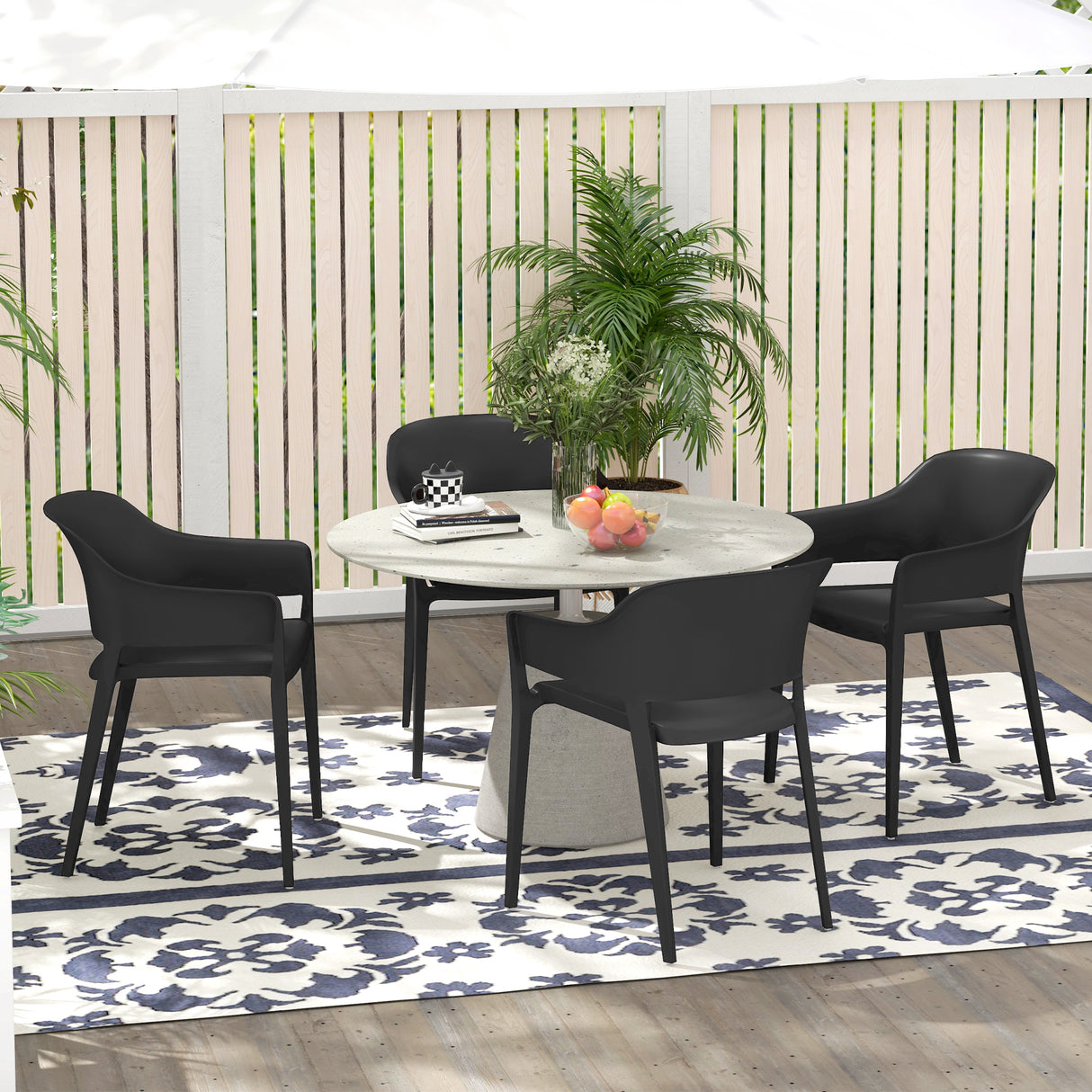 easycomfort easycomfort set 4 sedie da giardino in plastica impilabili con braccioli e schienale alto in pp nero