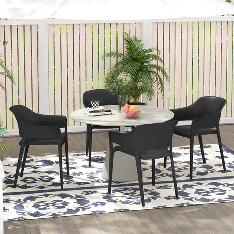 easycomfort easycomfort set 4 sedie da giardino in plastica impilabili con braccioli e schienale alto in pp nero