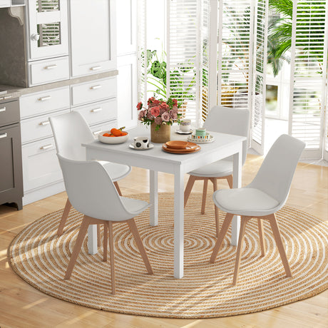 easycomfort easycomfort set 4 sedie da pranzo stile nordico in plastica con gambe in legno e cuscino in finta pelle bianco
